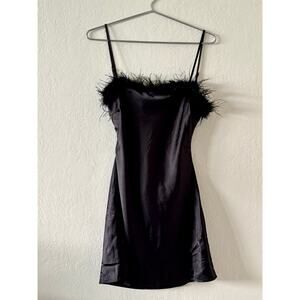 Thirty/Thirty LA Black Feather Trim Slip Dress Size XS